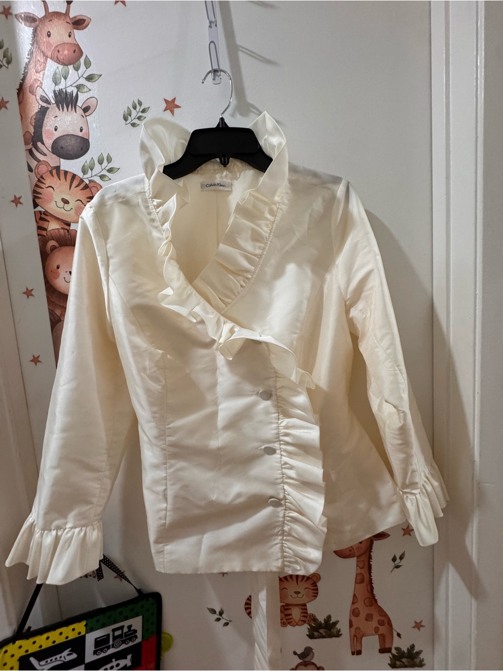 Calvin Klein Cream Ruffle-Trim Wrap Blouse